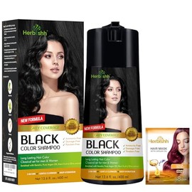 Herbishh Champú de color para cabello - Champú y acondicionador para teñir el cabello - Larga duración, cobertura completa de canas y bricolaje (Black)