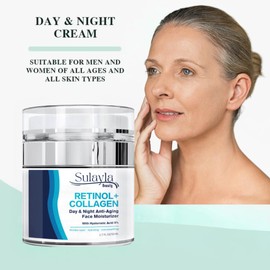 Sulayla Beauty Retinol+ Collagen Day & Night Anti-Aging Face Moisturizing Cream with 5% Hyaluronic Acid & Vitamin E | The Best Anti Aging Cream to Reduce Wrinkles & Age Spots for Women