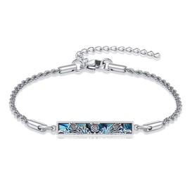 ONEFINITY Scottish Gifts 925 Sterling Silver Scottish Thistle Abalone Bar Bracelet Scottish Thistle Jewellery Gifts for Women