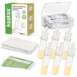 haakaa haakaa Colostrum Collector Kit Breast Milk Collector with Cotton Cloth Wipe and Storage Case, Ready-to-Use, Reusable, BPA Free, 4ml/6pcs