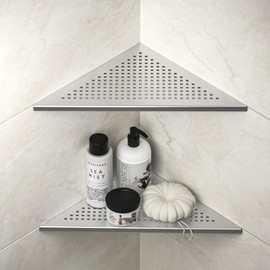 Bernkot Corner Shower Shelves, 12" Brushed 304 Stainless Steel Recessed Shelf for Bathroom, Grout in Shelf for Tiled Wall, 2 Pack Large Size