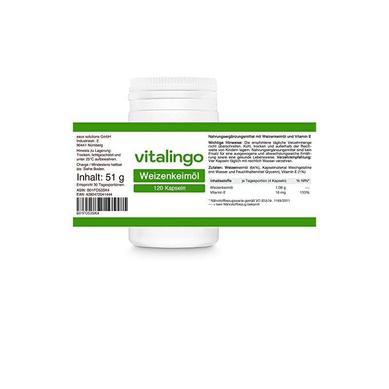 Vitalingo Wheat Germ Oil Capsules - High Dose - 120