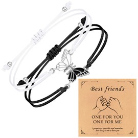 RadiVibe 2pcs Friendship Bracelets for Women Best Friend Bracelets Butterfly Bracelets for Women BFF Bracelet Gifts for Friends, Bestie, Sister, BFF, Metal, No gemstone