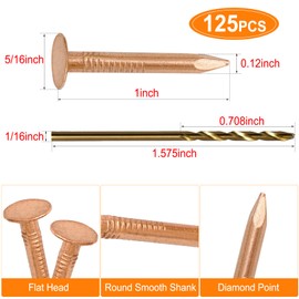 YuJingKey 1 Inch Copper Nails, 125Pcs, 99.9% Pure Copper Nail for Roofing Finish, Furniture, Boat, Stump Remover, Industry, DIY