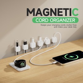 6 White Magnetic Cable Clips,Under Desk Cable Management,Cord Holder for Nightstand Home Office Car Phone Wall,2025 Adhesive Cord Organizer[0.45" in Ht Save Space/Versatile for Wire Up to 0.27" OD]