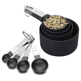 black Measuring Tools 8-Piece - 4 Measuring Cups / 4 Measuring Spoons Nylon Measuring Cup and Spoon with Metal Handles for Liquids and Solids