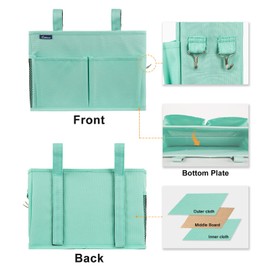 Surblue Bedside Caddy Hanging Bed Organiser Storage Bag for Bunk and Hospital Beds, College Dormitories, Baby Bed Rails, Camp 4 Pockets and 2 Hooks (Green)