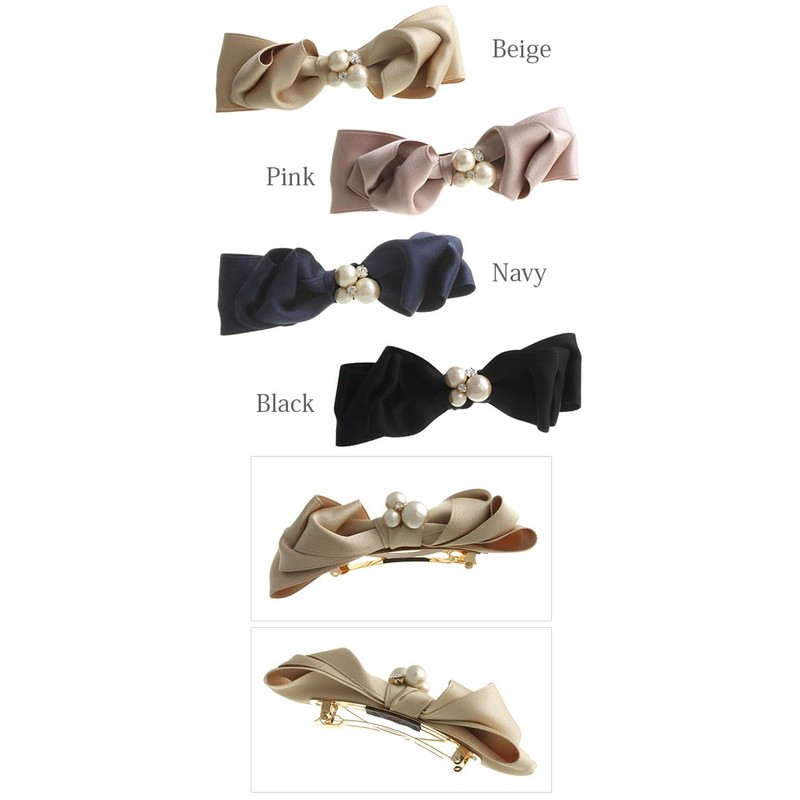 VingTAINE H-992 Cotton Pearl Bijou Satin Ribbon Barrette, Elegant, Office,