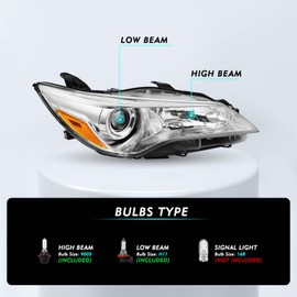 TUSDAR Fits For 2015 2016 2017 2015-2017 Toyota Camry Headlights Assembly Replacement Headlamp,Chrome Housing with Amber Reflector Right Passenger Side with Bulbs