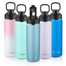 Insulated water bottle with Straw,24oz Stainless Steel Water Bottle for Adult Kids,Double Wall Vacuum Wide Mouth Insulated Water Bottle for Sports,BPA-free and Leak-proof（24oz,Glacier Blue）