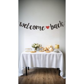 Welcome Back Banner, Hanging Heart Buntings - Outdoor Paper Flag Decorations for Parties & Gardens - Black,size：Cord length 1.2 metres, each sheet approximately 15.0 cm high