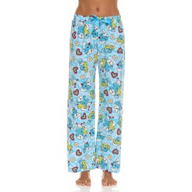 Women's Pajama Pants - Scooby Doo, The Smurfs, Bratz, Strawberry Shortcake Soft and Cozy Pajama Bottoms for Women, Size Medium, Smurfs Blue Hearts