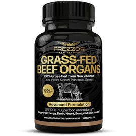 FREZZOR New Zealand 100% Live-Grass-Fed Beef Organs Complex, Supports Whole Body Wellness and Energy with Proprietary Blend of Liver, Heart, Kidney, Pancreas & Spleen, Non-GMO, 3000mg, 180 Capsules