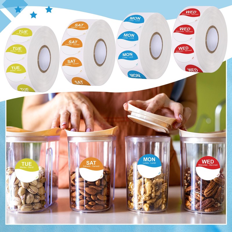 Sayglossy 7000 Pcs Day of Week Label Food Label Monday