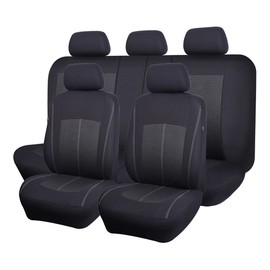 Flying Banner Car Seat Covers Full Set Universal fit Most Car,Truck,SUV and Van Comfortable Airbag Compatible Jacquard & Polyester (Full Set - Low Back, Black)