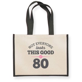 D Design Invent Print! 80th Birthday Gift Bag Keepsake Funny Gift for Age 80 Women Novelty Gif, Lady's Female Birthday Gift Idea Shopping Bag Present Tote Bag 42 x 33 x 19cm (Black)