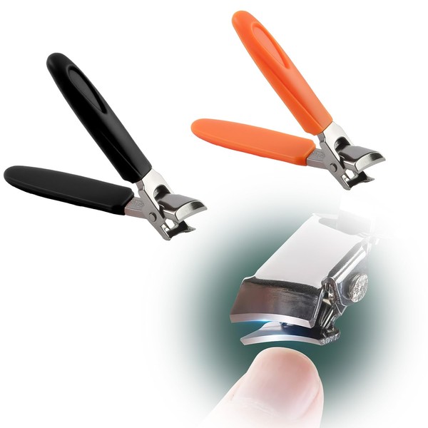 Pack of 2 Oblique Nail Clippers with Collection Container, Ergonomic
