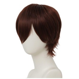 Amnenl Mens Short Brown Wigs Fluffy Anime Unisex Wig Cosplay Party Daily Costume Wig