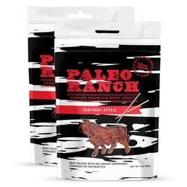 PALEO RANCH Grass-Fed Beef Jerky, Teriyaki Style, No Added Hormones, No Preservatives, 2-oz. Pouches (Pack of 2)