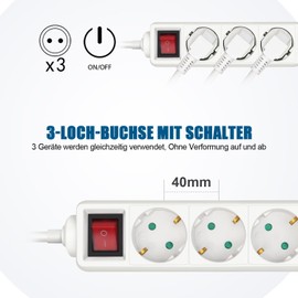 Extrastar 1.5/3/5 Metre Socket Strip, 3/4/5/6/7 Socket