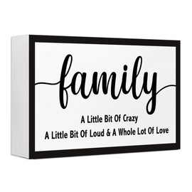 Family a Little Bit of Crazy Sign Wooden Box Desk Decor,Rustic Farmhouse Home Wood Block Sign for Home Living Room Shelf Tabletop Decor 10'' x 6''
