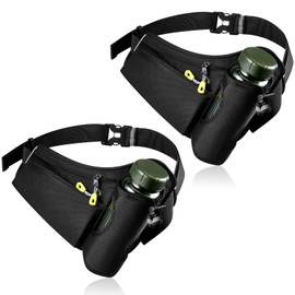 Abbylike 2 Pcs Running Belt with Water Bottle Holder Adjustable Waist Pack Reflective Strap Hydration Pack Fanny Bag Compatible for Women Men Phone Walking Accessories Black, Not Included Water Bottle