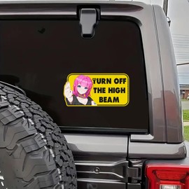Nouiroy Turn Off The High Beam Sticker for Car High Reflective Funny Anime Car Decal Bumper Sticker Safety Warning Sign Reflective Vinyl Sticker for Car Bumper Window Sticker (Yellow, 1)