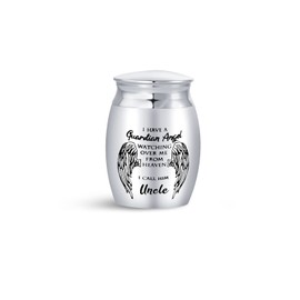 FGT Mini Urns for Ashes Cremation for Uncle Funeral Urns Memorial Keepsake I Have a Guardian Angel Watching Over Me From Heaven Stainless Steel Silver