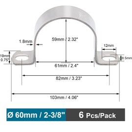 FamlTol 6 pcs 2-3/8" Conduit Clamp 304 SS Pipe support U Bracket, Tube Clamp for Cable/Water Pipe/Pipe, Heavy Duty Pipe Clamp | OD 2-3/8" | 6 pcs