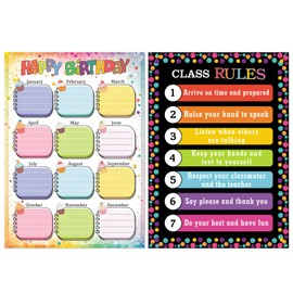 Hoblynth Happy Birthday Chart and Class Rules Chart Poster for Classroom Decorations Teaching Charts for Bulletin Board Decorations Back to School Teacher Supplies