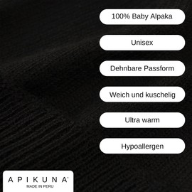 Apikuna® Alpaca Wool Hat Made of 100% Finest Baby Alpaca Wool - Knitted Hat for Men and Women - Warm, Soft and Breathable for Autumn & Winter, black