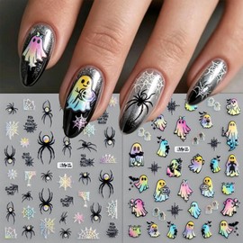 Halloween Nail Stickers Holographic Aurora Embossed Nail Decals 4Pcs