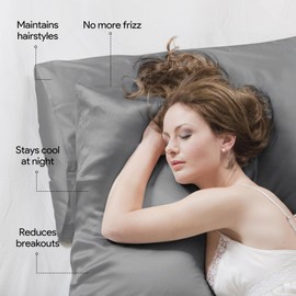 Maple&Stone Satin Pillowcase for Hair and Skin, Pillow Cases with Envelope Closure, 2 Pack Soft Pillow Cover Light Grey, Queen 20"x30"
