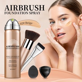 AOAZXBB Air Brush Makeup Foundation Lightweight Breathable Spray Foundation Makeup for Mature Skin-02 Beige
