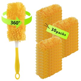 30 Pack Duster Refill for Swiffer Dusters，360° Heavy Duty Duster Refills with 1 Handle，Unscented Duster Kit，Multi-Surface Duster Refills for Cleaning，Disposable Electrostatic Microfiber Dusters