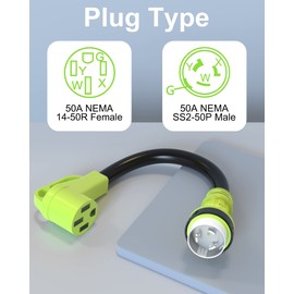 50 Amp Twist Lock Adapter with Grip Handle, NEMA SS2-50P Male to 14-50R Female Adapter, Heavy Duty RV Power Cord Adapter, 50 Amp Adapter for Generator Dryer Welder EV STW 6/3+8/1 AWG(1.5FT 125/250V)