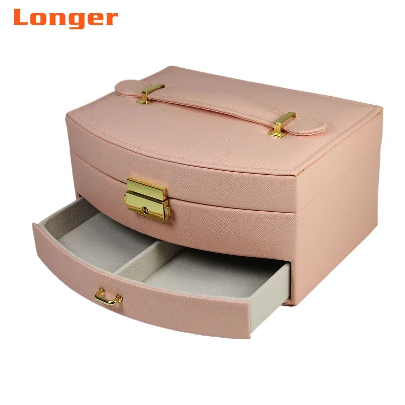 LG7241 Large Travel Jewelry Storage Box 2-Layer PU Leather Button