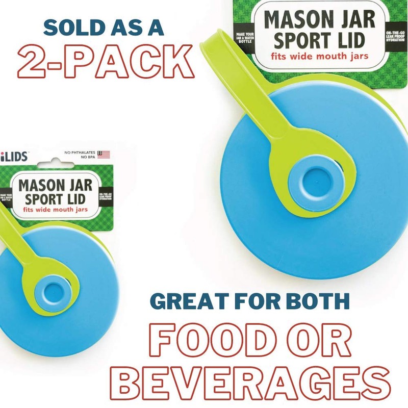 iLIDS Mason Jar Sport Lid, Wide Mouth, Sky Blue, Pack