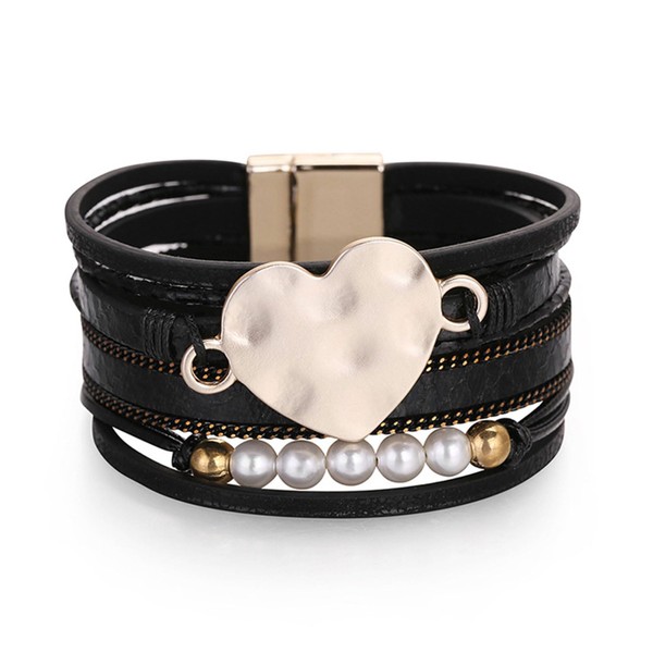 Long tiantian Heart Leather Wrap Bracelets Pink Bracelets Stackable Boho