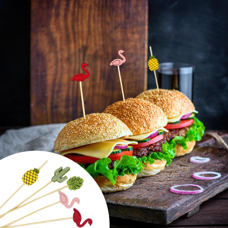 100 Bamboo Cocktail Sticks, Decorative Cactus Picks and Party Drinks,