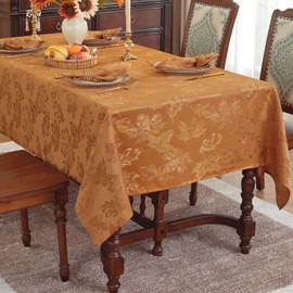 Honellaty Fall Tablecloth Rectangular, Spillproof & Wrinkle Resistant Table Cloth, Elegant Jacquard Damask Table Cover for Dining, Autumn, Harvest, Thanksgiving(Brown,52x70 Inches)