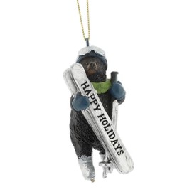 The Bridge Collection 3.75" Skiing Resin Black Bear Ornament - Winter Sports Christmas Decoration- Snow Activity- Brown Bear Skier