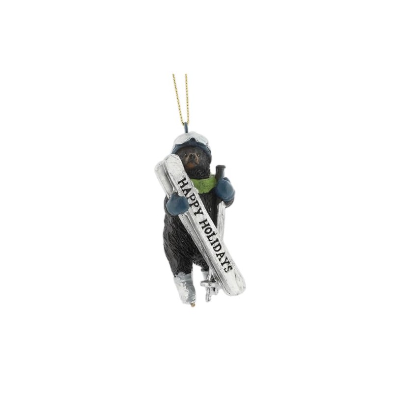 The Bridge Collection 3.75" Skiing Resin Black Bear Ornament -