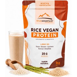 Wildmountain - Proteína Vegana de Arroz Integral  Suplemento Alimenticio Sin Azúcar, Sin gluten, Sin Lácteos, Sin OGM, 500g.