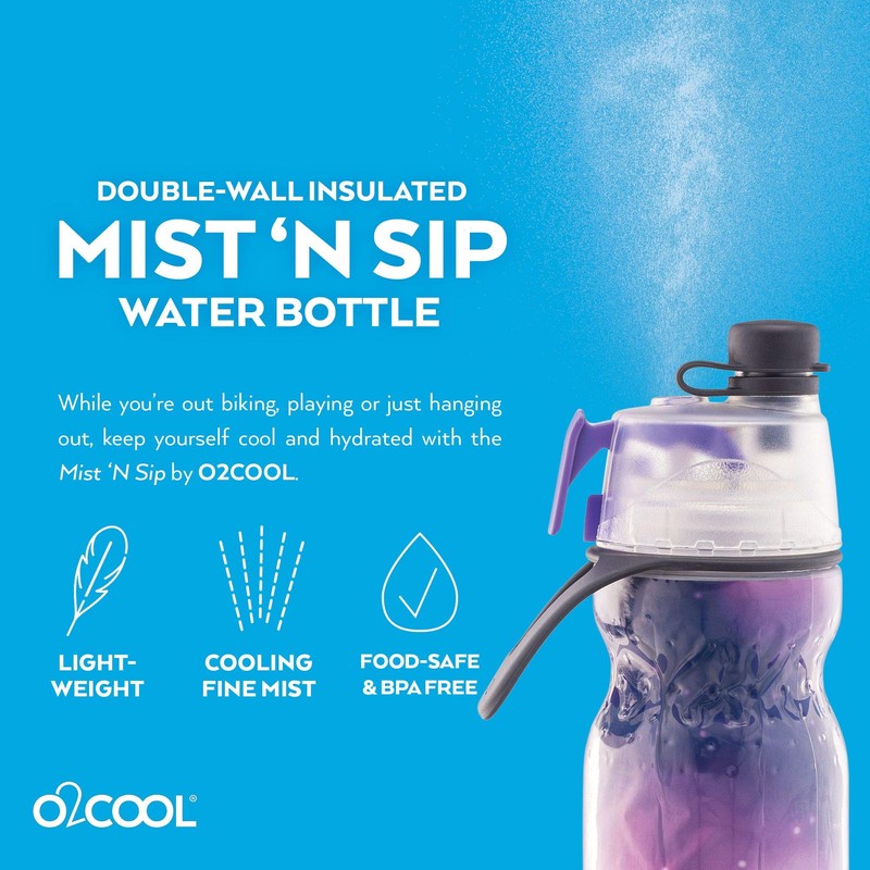O2COOL Mist 'N Sip Misting Water Bottle 2-in-1 Mist And