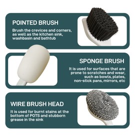 Steigullage Dish Brush Green Set of 4 with Holder -Interchangeable Heads and Multifunctional Storage Hanger - Ergonomic Multi-Surface Scrubber for Pots, Pans, Bottles, Sinks and Cast Iron