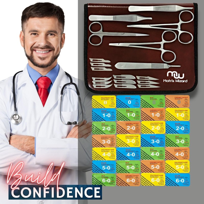 Sterile Sutures Thread with Needle Plus Tools: Extra Large Mixed