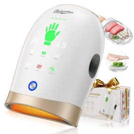 DEJUNPIOOL Hand Massager with Heat and Compression, Finger Stretch & Palm Kneading, 9 Modes & 9 Intensities - Cordless Wrist Hand Massage for Typist Tired Hands Relief, Gifts for Mom Dad Women Travel