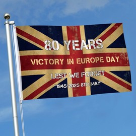 2025 Victory In Europe Day 80th Anniversary Flag,5ft x 3ft 8th May 1945-2025 Commemorative Decorations Flag,WWII Memorial Celebration Bunting For Indoor Outdoor Decor (3Ft x 5Ft)