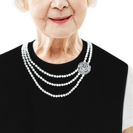 Classy Pal, Adult Bibs for Women Washable, Dress ‘n Dine™ Clothing Protectors for Eating, Senior Adult Bib Terry Cloth Crumb Catcher, Embroidered Design, Waterproof & Reusable (Pearl Necklace)
